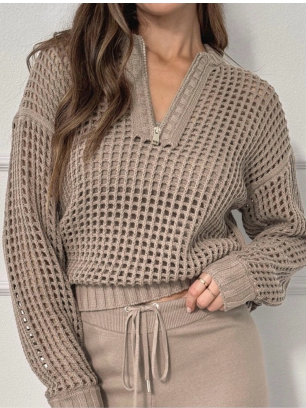 Splendid x @Cellajaneblog Quarter Zip Sweater- Pearl- Size XL